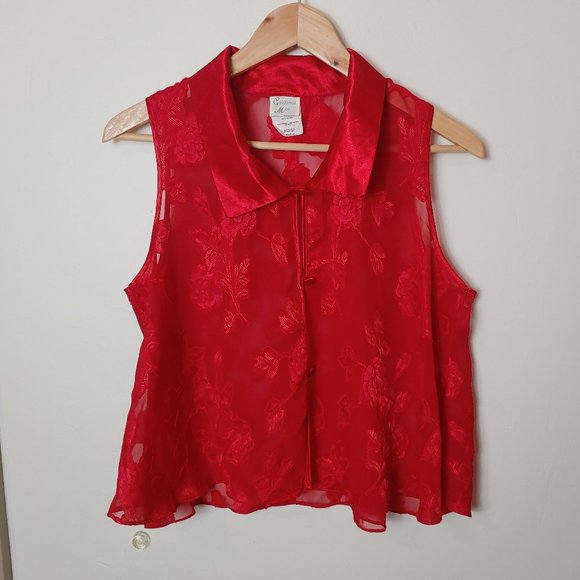 Retro 90s/Y2K Sheer Floral Lace & Satin Cropped Blouse Size M - Picture 6 of 8